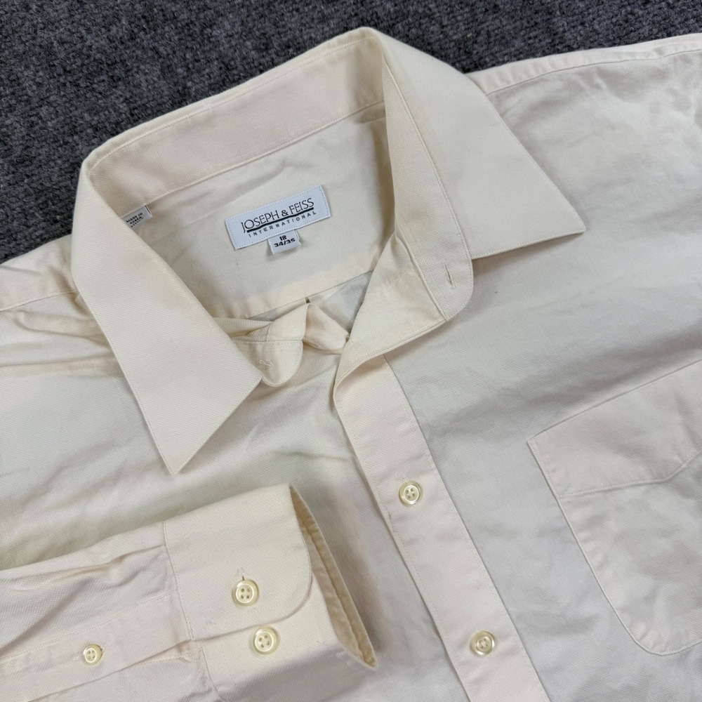 Joseph & Feiss Button Down Shirt 18‎ 34/35 Cream Cotton Long Sleeve Men's